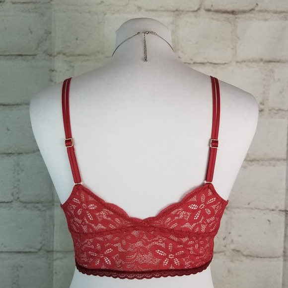 Aerie S Brick Red Stretchy Lace Bralette Pullover Lined Triangle Bust - Picture 5 of 9